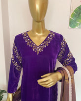 Brinjal velvet suit set - kasumi.in
